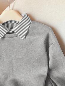 Modelyn Striped Patchwork 2 In 1 Long Sleeve Elegant & Fashionable Women Sweatshirt - Multicolor - View 5