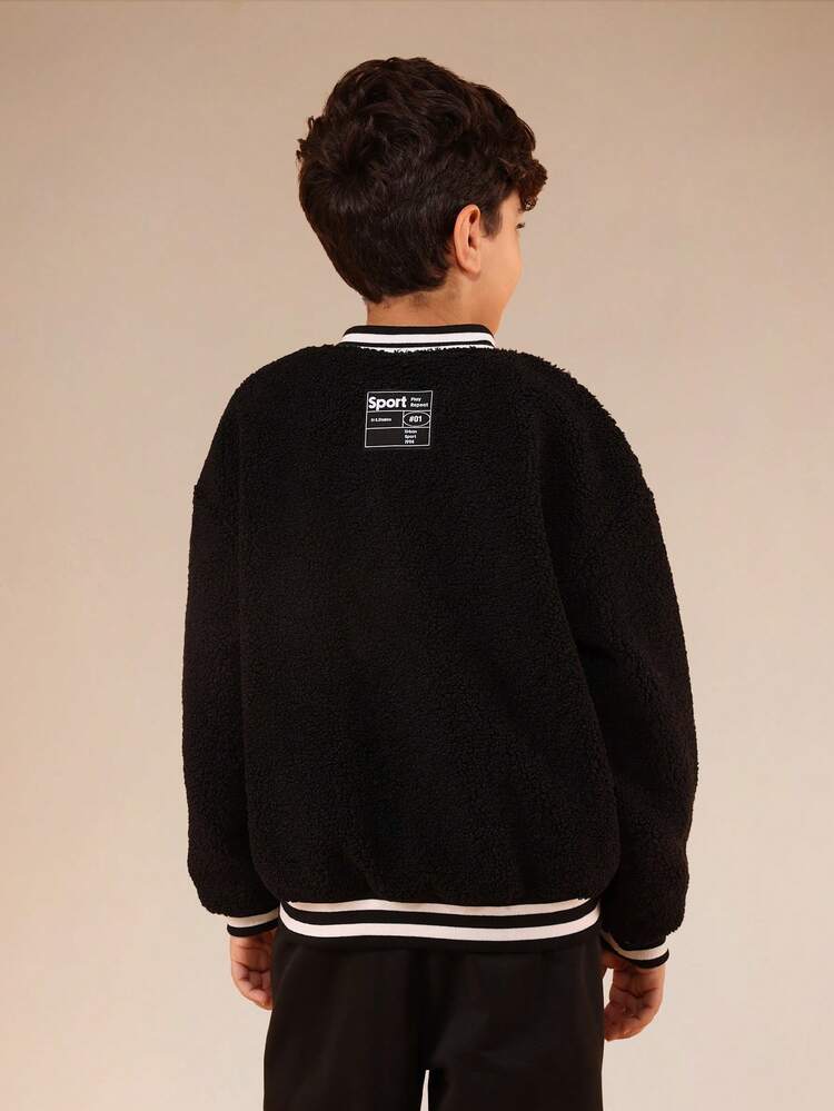 Textured Varsity Jacket With Letter Applique