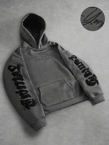 PAVTROS Men's Letter Print Long Sleeve Pocket Casual Hoodie New York Hoodie Streetwear Hoodie Graphic Sleeve Hoodie Mens Hoodie Hoodie Grey - Dark Grey - View 1