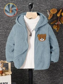 SHEIN Young BoyCasual Hooded Fleece Jacket - Baby Blue - View 3