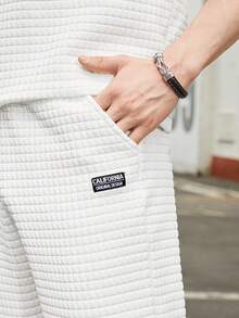 Fantacosmos 2入組青少年男生休閒字母印花短袖T恤和長褲，適用於夏季 - 白色 - 查看 3