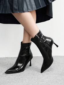 CUCCOO BIZCHIC Women's Pointed Toe Fashionable Daily Wear Versatile High Heel Ankle Boots For Christmas - Black - View 5
