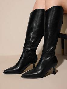 CUCCOO CURVES Women's Black Pointed Toe Back Zipper Design Wide Fit Ankle Boots For Christmas