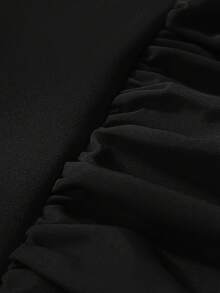 Maweii 2025新款加大码女士优雅性感派对连衣裙，时尚设计，百搭荷叶边V领纯色连衣裙，适合外出和约会 - 黑色 - 查看 5