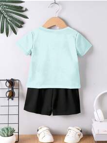 SHEIN Baby Boy 2pcs Casual Simple All-Match Funny Printed Outfit Set For Spring And Summer - Multicolor - View 2