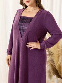 Lacomfia Váy mặc nhà thường ngày kẻ caro chắp vá cỡ lớn dành cho nữ, Thu/Đông - Màu tím - Xem 6