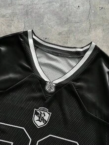 AXEPEAK Camiseta casual de manga corta con cuello en V y estampado numérico para hombre, de corte holgado - Negro - Ver 4