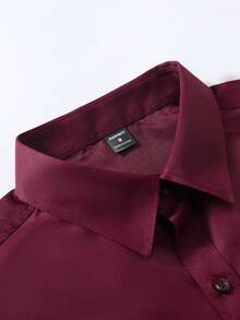 Manfinity Mode Men's Casual Solid Color Button-Down Long Sleeve Shirt - Burgundy - View 5