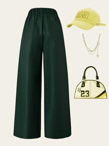 SHEIN Explorewe Casuvi Mädchen Tween Lässige Loose Fit Numerisch Streifenmuster Hose, geeignet für verschiedene Kombinationen, passend für den täglichen Lässig-Stil, Pendeln, Urlaub, Party im Frühling und Herbst