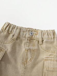 SHEIN ChillGRL Váy Denim Nhiều Túi Đơn Giản Cho Cô Gái Trẻ - Màu Khaki - Xem 5