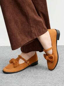 CUCCOO BIZCHIC Mocasines con hebilla de caballo, nueva llegada otoño/invierno 2025, versátiles, estilo británico, tacón grueso negro, suela blanda, slip-on planos - Camel - Ver 1