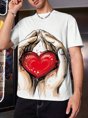 Manfinity Camiseta de manga corta de cuello redondo, holgada y casual para hombre de talla grande, de verano