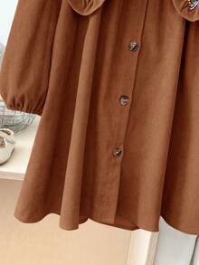 LMoss Kids 女童纯色拼接碎花彼得潘领休闲连衣裙 - 鏽棕色 - 查看 5