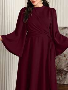 Modelyn رمضان فستان طويل أنيق للمرأة بحجم كبير مع طوق عالي وشال متدفق، أحمر غامق - عنابي اللون - مشاهدة 7