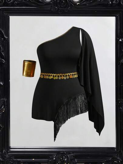 Plus Size Women's Fringed One Shoulder Costume, Suitable For Party Roleplay