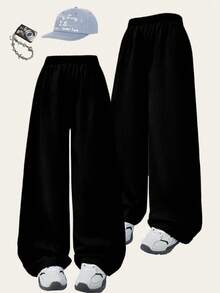 SHEIN ChillGRL 1pc Girls Premium Textured Fabric White Casual Comfortable Long Pants, Summer New Arrivals Fall Winter