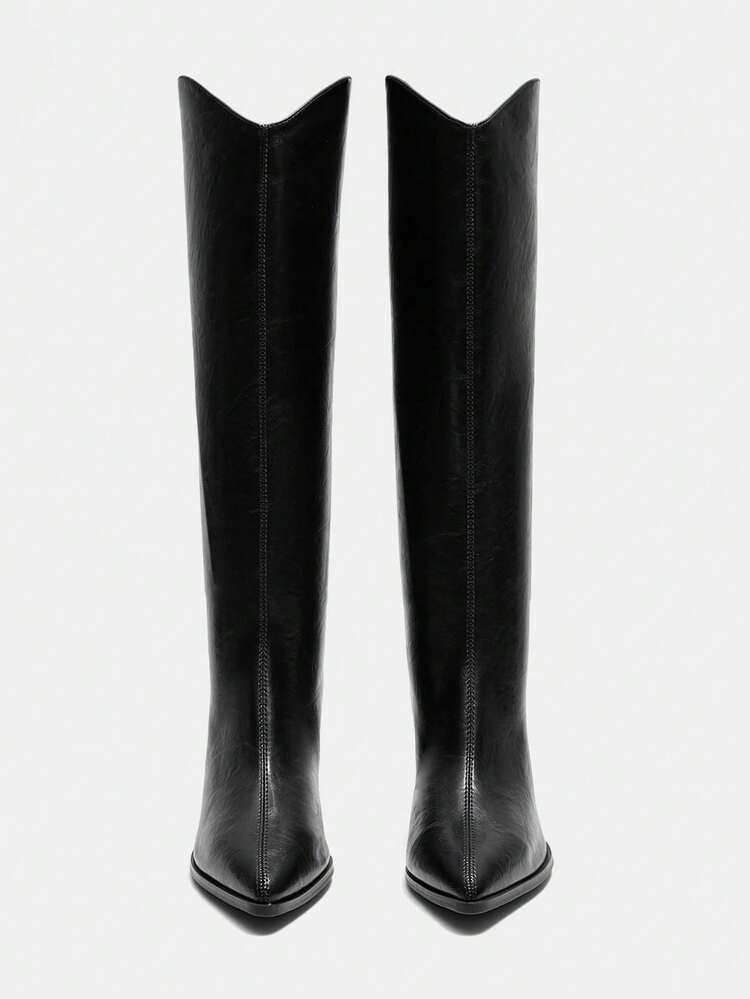 CUCCOO CURVES Women's Black Pointed Toe Back Zipper Design Wide Fit Ankle Boots For Christmas