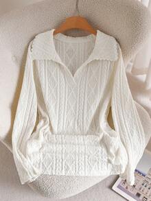 CosyJoli 大码女式长袖T恤，休闲通勤女式上衣，修身收腰T恤，适合春假穿着 - 杏色 - 查看 5