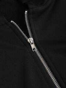 SHEIN Unity 女士纯色简约休闲短款拉链黑色连帽运动衫，长袖毕业连帽衫，返校，毕业，教师，返校