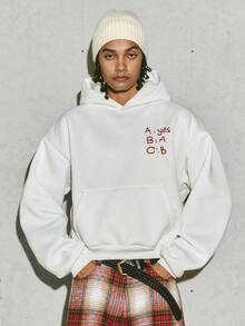 PAVTROS Manfinity Streetrush 男士街头风流行INS搭配。男士街头服饰，男士街头风流行趣味英文3D刺绣红色毛巾刺绣双层3D连帽衫，适合户外音乐节、日常出行、朋友聚会、送给男友/老公的礼物、周年纪念礼物，白色连帽衫，运动服，刺绣，保暖内衬，街头风，男友礼物 - 白色 - 查看 2