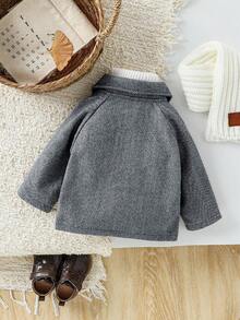 Elegancki, krótki płaszcz wełniany dla chłopca, swobodny, modny krój z eleganckiej wełnianej tkaniny, unisexowy koreański styl, odzież wierzchnia dla niemowląt/małych dzieci na jesień/zimę, uniwersalny na jesień/zimę - Szary - Zobacz 2