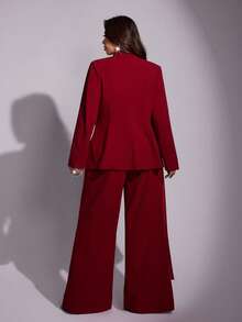 Viva Relle Plus Size Long Sleeve French Elegant Fashion Fitted Suit Set, Suitable For Christmas Red Party - Burgundy - View 5