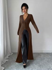 Elenzga Women's Autumn/Winter Casual Vintage Inspired Cardigan, Versatile & Elegant, Suitable For Outings, Dates, Work, School, And More - Coffee Brown - View 6