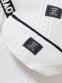 SHEIN Vacaura 3件套幼儿男童套装：字母针织提花休闲短袖T恤、短裤和包包，适合日常休闲外出，春夏皆宜。 - 白色 - 查看 5