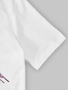 SHEIN ChillGRL Set de 2 piezas con camiseta de cuello redondo con estampado de estrellas y pantalones vaqueros anchos de pierna ancha estampados, outfit casual de verano para chicas adolescentes - Rosa Pálido - Ver 3
