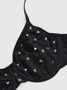 ROMWE Grunge Punk Women's Gothic Punk Milk Silk Studded Underwire Sexy Bra - Black - View 4