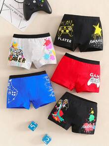 5条/包 青少年男孩电子游戏系列印花混色基础款平角内裤 - 彩色 - 查看 5