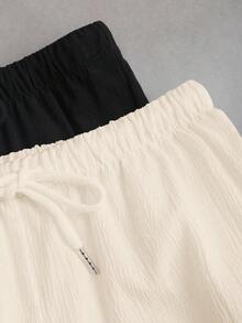 Flirla Petite 2pcs Women's Solid Color Straight Leg Pants Set - Apricot - View 7