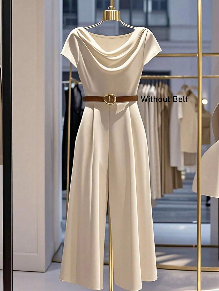 Franclia Women's Fashion Elegant Ruffle Wide Leg Solid Color Jumpsuit