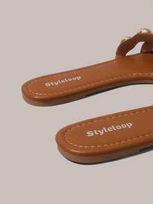 Styleloop 女士平底凉鞋，波西米亚风格，西方音乐节，派对，海滩，度假 - 棕色 - 查看 5
