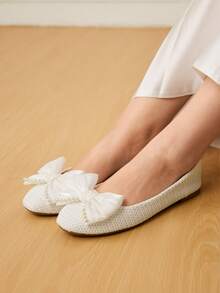 CUCCOO HITCHD Bow Decor Casual & Commuting Minimalist Elegant Women Flats Valentine's Day - White - View 6