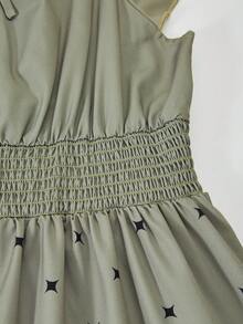 SHEIN ChillGRL 青少年女孩盖袖花卉印花褶皱 A 字连衣裙夏季女童服装