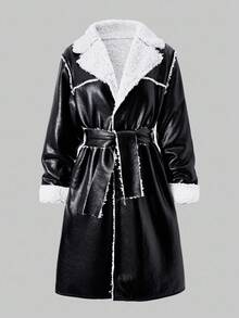 SHEIN ChillGRL 1pc Girls Plus Faux Fur Loose Long Fashionable Jacket, Suitable For Daily Commute, Autumn/Winter