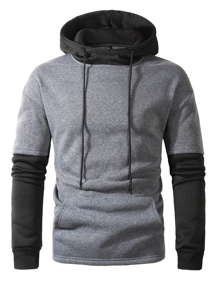 Manfinity Homme Sudadera con capucha de manga larga con bolsillo y cordón ajustable para hombres