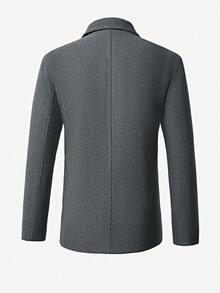 Manfinity Mode 男士休闲单排扣翻领羊毛混纺大衣，秋冬季羊绒羊毛灰色大衣，复古风格，适合日常休闲、周末旅行、户外活动、探险旅行、轻松的工作环境或半正式场合，可作为男友/丈夫礼物、周年纪念/生日礼物、派对礼物、圣诞节礼物、新年礼物、婚礼礼物。 - 深灰色 - 查看 2