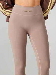 Missguided x Playboy Quần legging thể thao cạp cao liền mạch có logo dành cho tập luyện và lối sống năng động - Volcanic Gray - Xem 5
