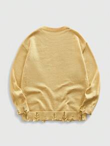 ROMWE MEN ROMWE Avant Men's Punk Crew Neck Distressed Portrait Graphic Sweater - Yellow - View 2