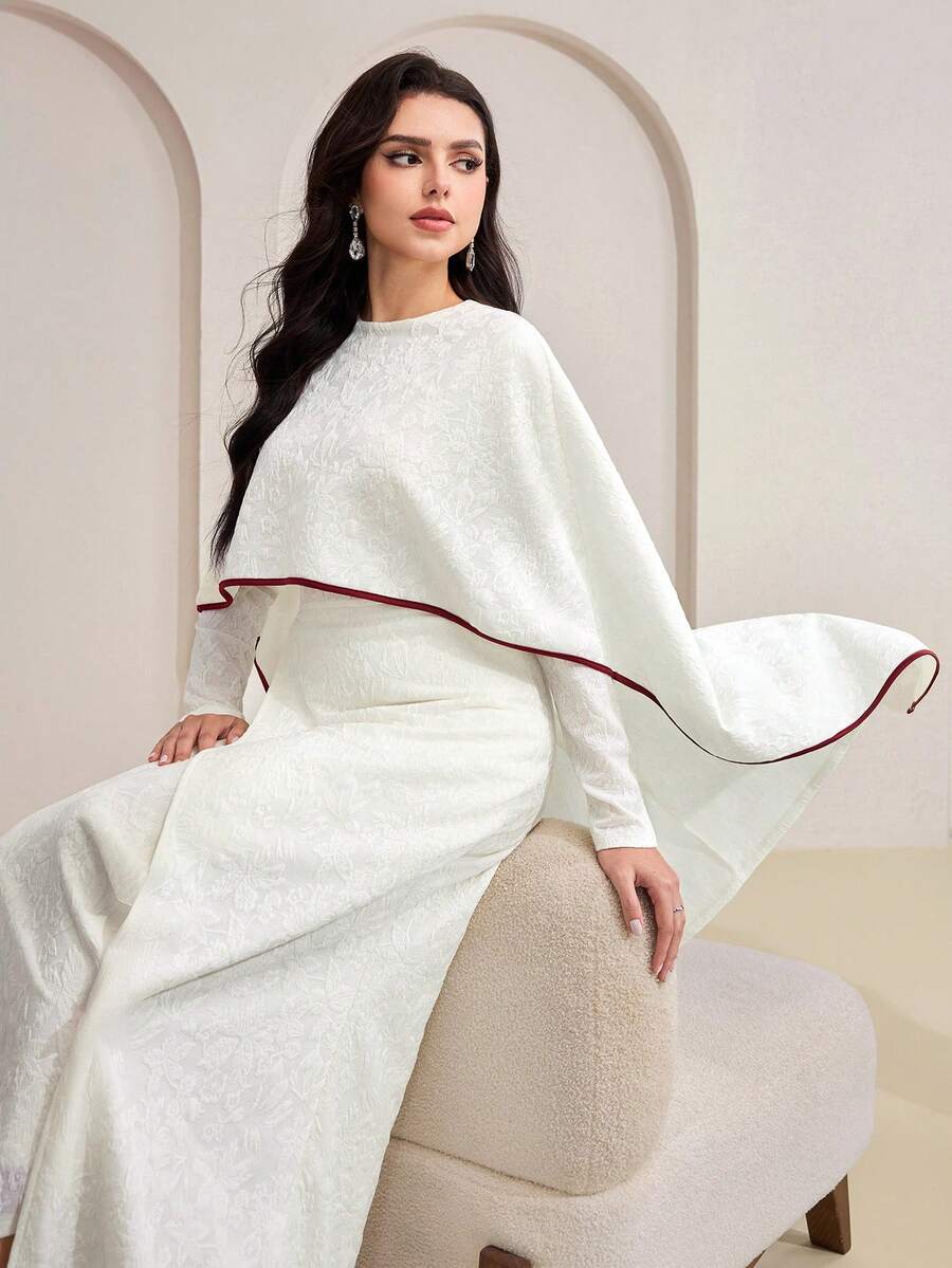 Al Najma 女士简约日常披肩袖阿拉伯风格连衣裙 - 白色 - 查看 1