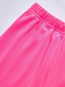 SHEIN ChillGRL 2pcs/Set Tween Girls ME Loose Design Asymmetric Shoulder Colorblock Print Long Sleeve Top And Wide Leg Pants Set, Casual For Daily, Commute, Vacation, Gathering, Street Style, Autumn/Winter - Hot Pink - View 4