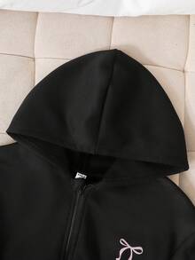 Genkimix Kids 女童秋冬新款拉链连帽卫衣蝴蝶印花百搭外套 - 黑色 - 查看 5