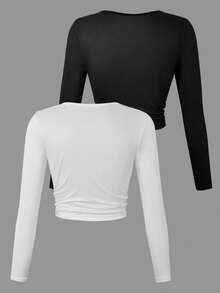 SHEIN ChillGRL 2 Stücke Grafik-Muster Langarm-Shirts für Tween Mädchen