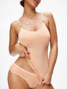 SHAPORA Women's Seamless Shapewear Top, Crew Neck Design, Tummy Control Waist Cincher, Suitable For Daily Layering And Undershirt - Beige - View 1