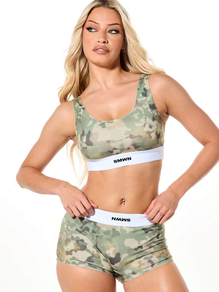 SUMWON WOMEN Camouflage Print Bralette Crop Top