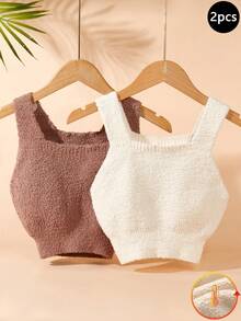Girls' Cropped Camisole, Seamless Racerback Undershirt For Layering Or Outerwear Fuzzy Crop Top Fall Winter