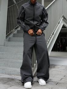 PAVTROS Conjunto de top con cremallera de manga larga y pantalones casuales para hombre. Ropa urbana, amigos, a juego, holgado, para hombres, gráfico, estilo japonés, unisex, amo a mi novia - Multicolor - Ver 5