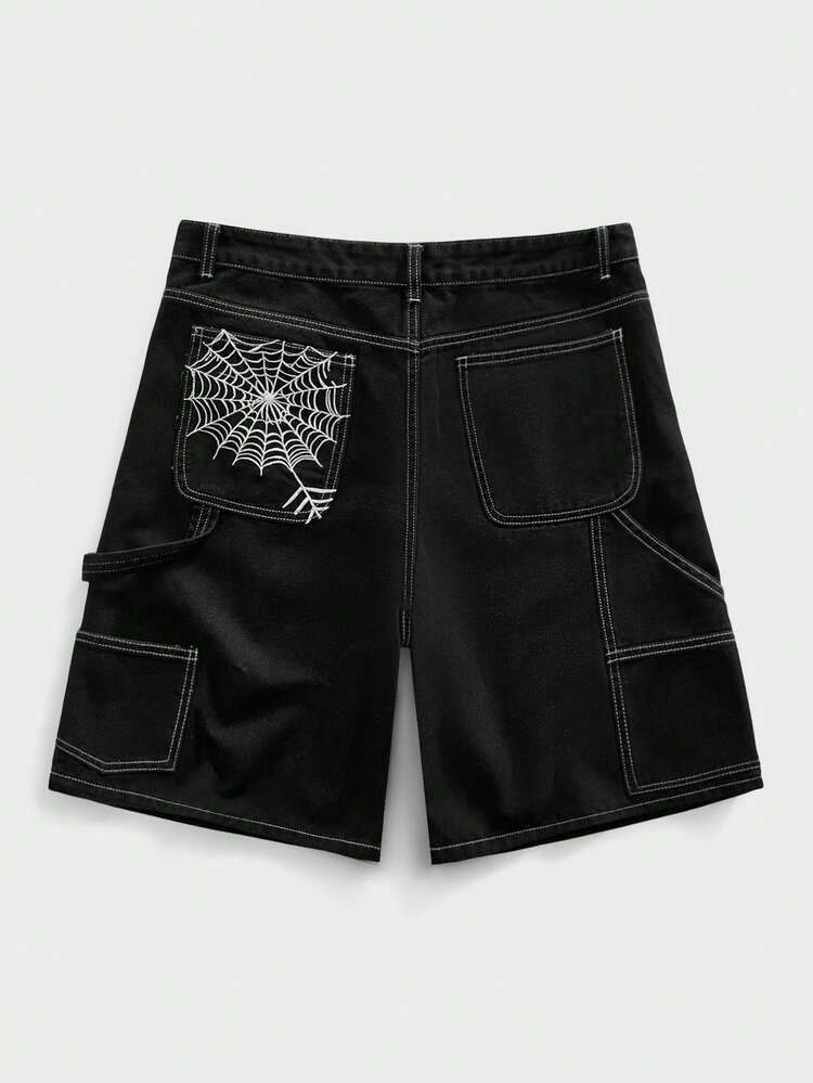 ROMWE MEN Street Life Men's Floral Embroidery Pattern Denim Shorts
